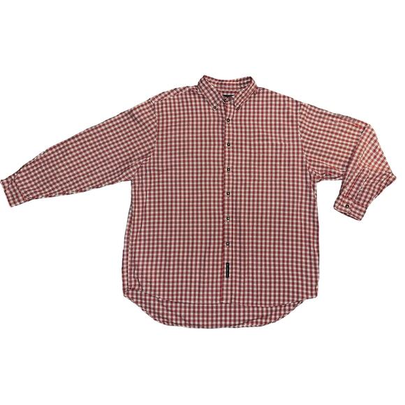 Abercrombie & Fitch Men's Button Down Shirt XL Red Tan Plaid Chest Pocket EUC - Picture 2 of 11